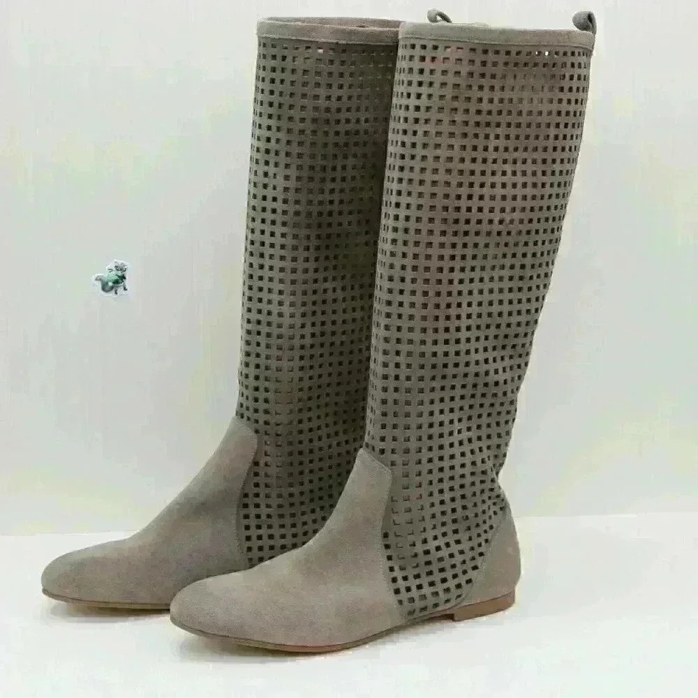 Micheal Kors Women's Perforated Brown Suede Leather Tall Boots Size US 5.5 M